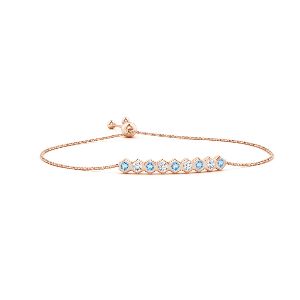 3mm AAA Natori x Angara Hexagonal Aquamarine and Diamond Bolo Bracelet in Rose Gold