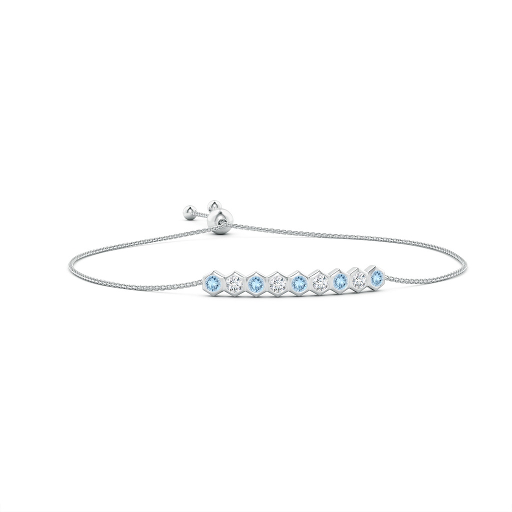 3mm AAA Natori x Angara Hexagonal Aquamarine and Diamond Bolo Bracelet in White Gold