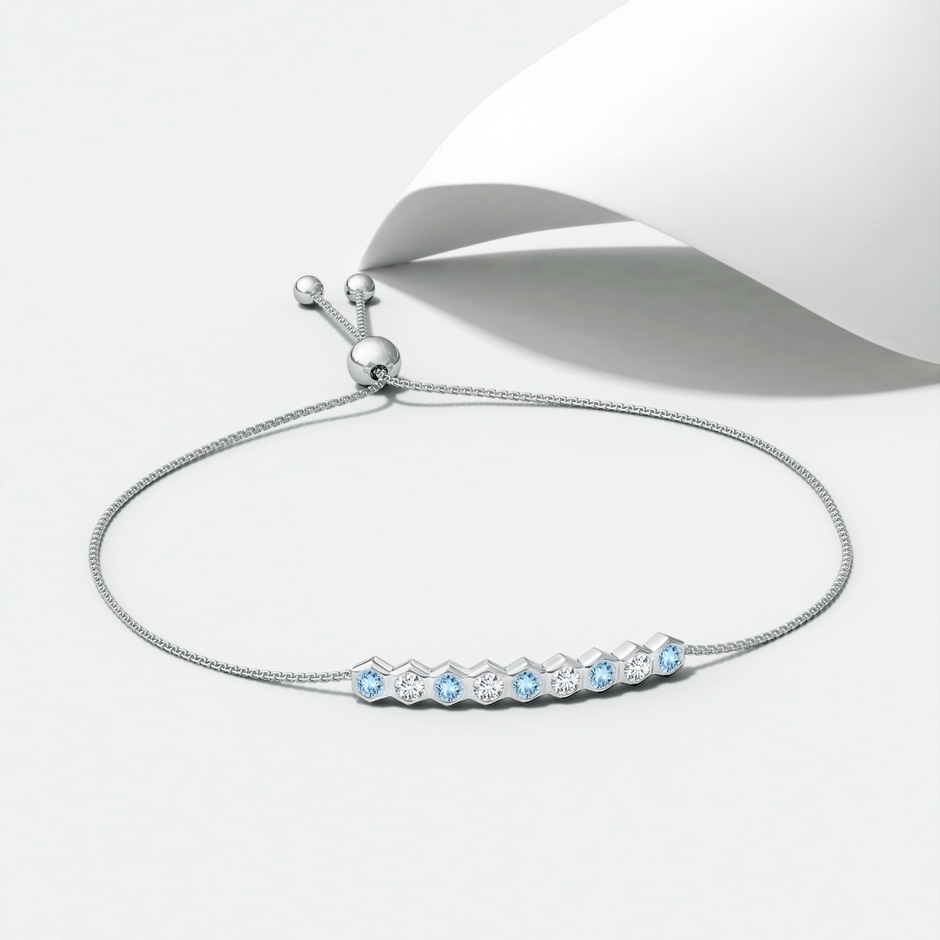 3mm AAA Natori x Angara Hexagonal Aquamarine and Diamond Bolo Bracelet in White Gold lifestyle