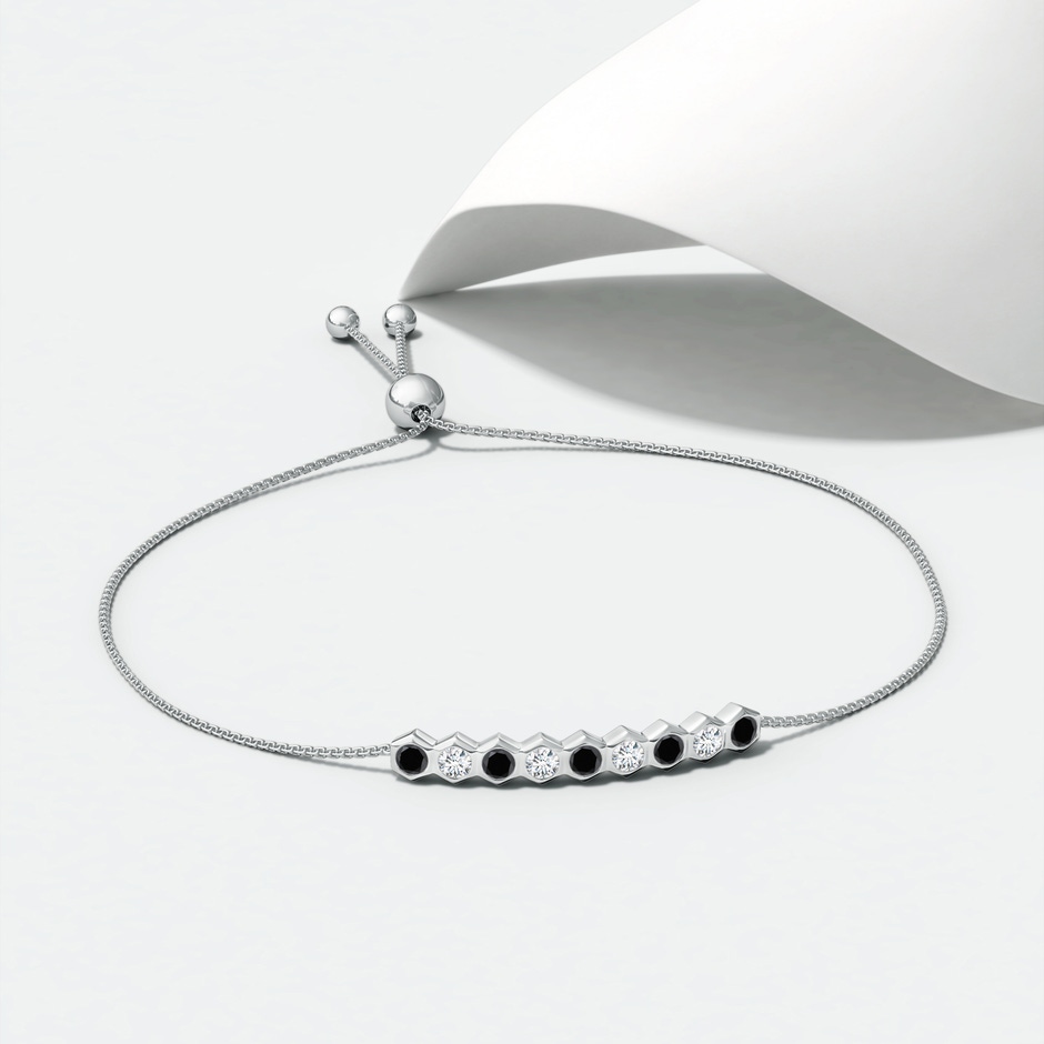 3mm AA Natori x Angara Hexagonal Black Diamond and Diamond Bolo Bracelet in White Gold lifestyle