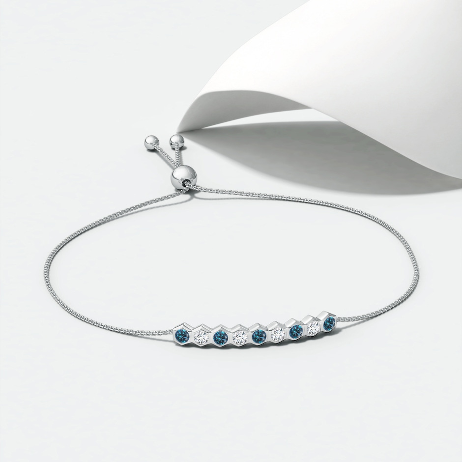 3mm AAA Natori x Angara Hexagonal Blue Diamond and Diamond Bolo Bracelet in White Gold lifestyle