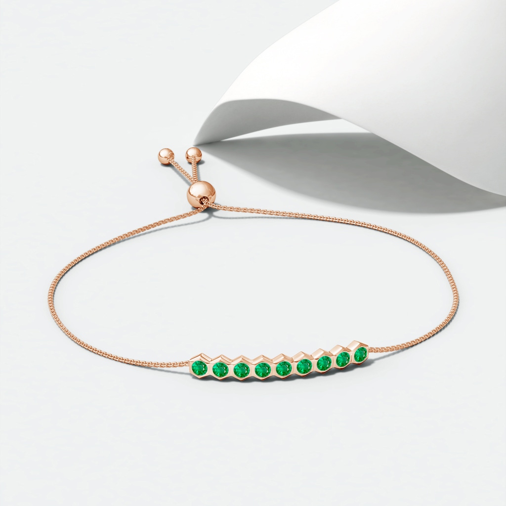 3mm AAA Natori x Angara Hexagonal Emerald Bolo Bracelet in Rose Gold Lifestyle