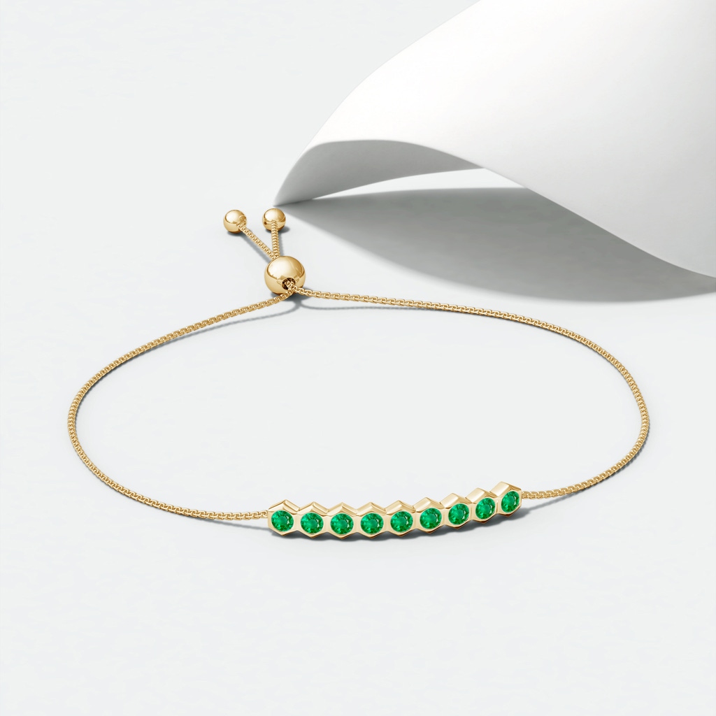 3mm AAA Natori x Angara Hexagonal Emerald Bolo Bracelet in Yellow Gold Lifestyle