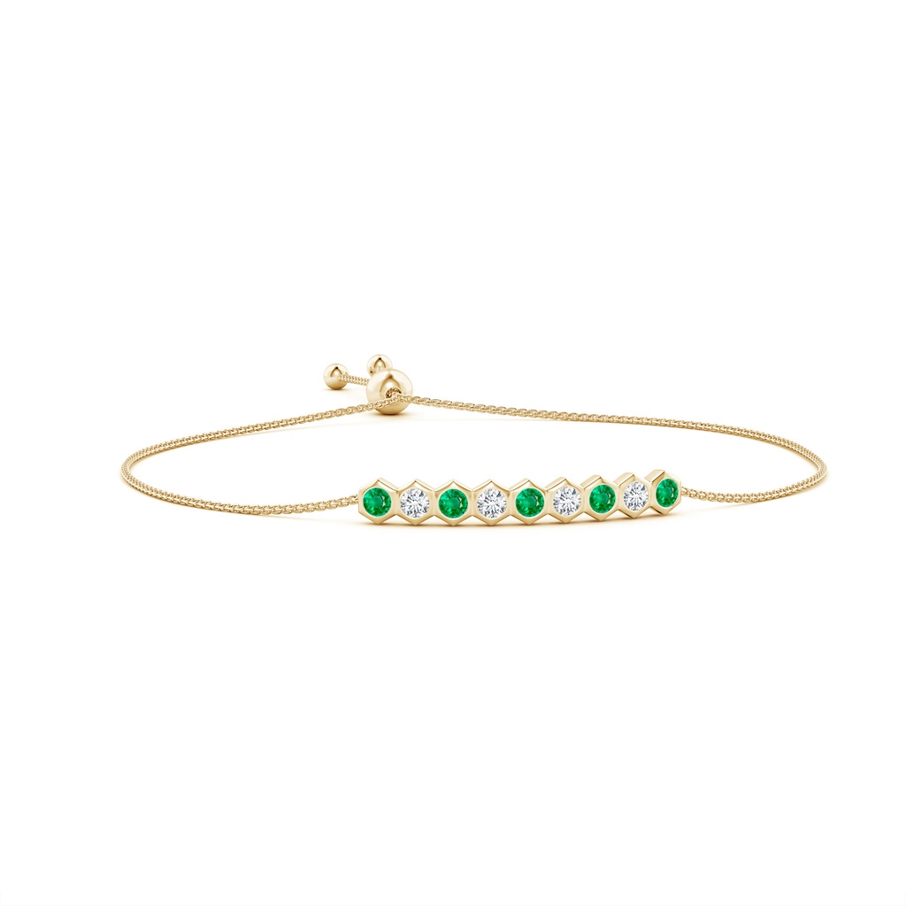 3mm AAA Natori x Angara Hexagonal Emerald and Diamond Bolo Bracelet in Yellow Gold