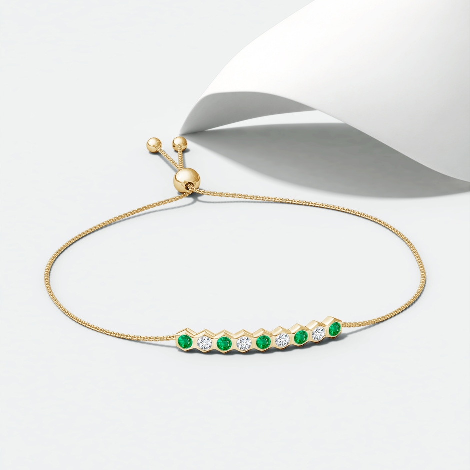 3mm AAA Natori x Angara Hexagonal Emerald and Diamond Bolo Bracelet in Yellow Gold lifestyle