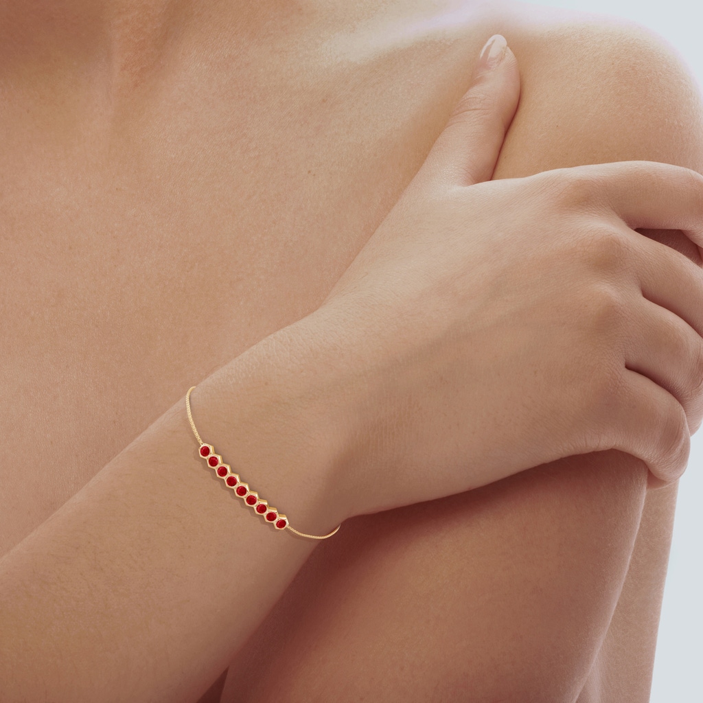 3mm AAA Natori x Angara Hexagonal Ruby Bolo Bracelet in Yellow Gold - body_hand