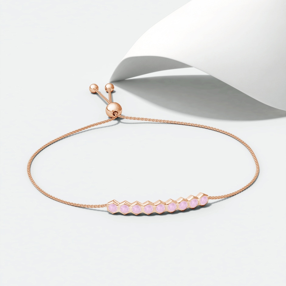 3mm AAA Natori x Angara Hexagonal Rose Quartz Bolo Bracelet in Rose Gold lifestyle