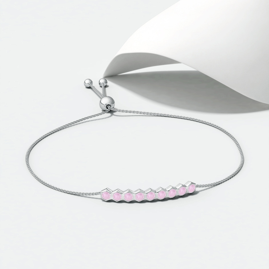 3mm AAA Natori x Angara Hexagonal Rose Quartz Bolo Bracelet in White Gold lifestyle