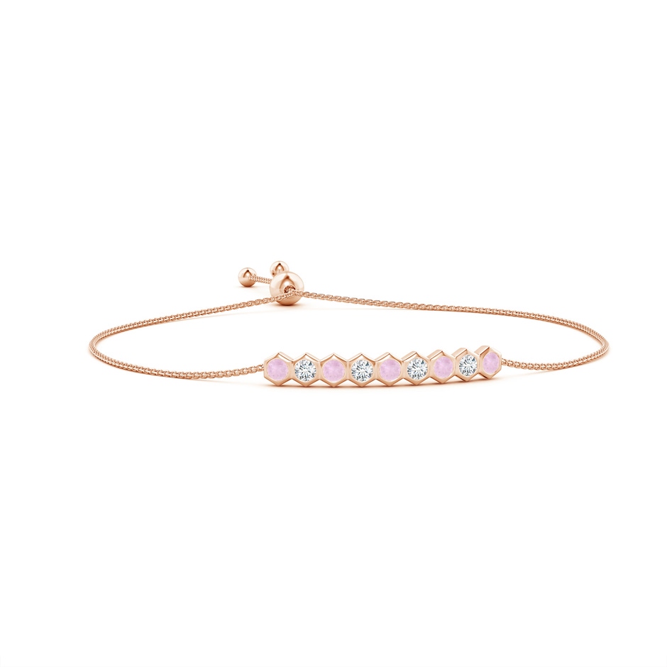 3mm AAA Natori x Angara Hexagonal Rose Quartz and Diamond Bolo Bracelet in Rose Gold 