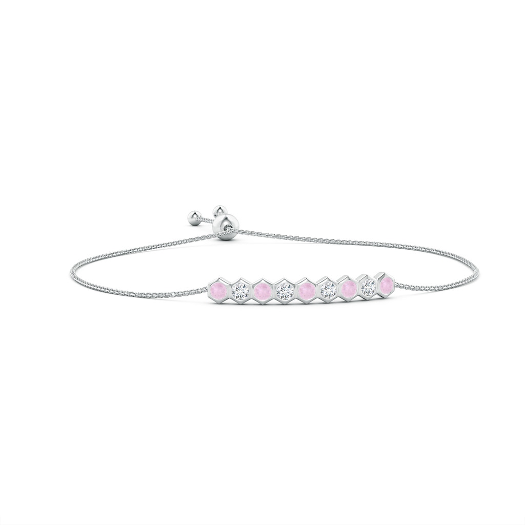 3mm AAA Natori x Angara Hexagonal Rose Quartz and Diamond Bolo Bracelet in White Gold