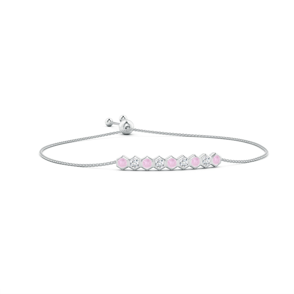 3mm AAA Natori x Angara Hexagonal Rose Quartz and Diamond Bolo Bracelet in White Gold 