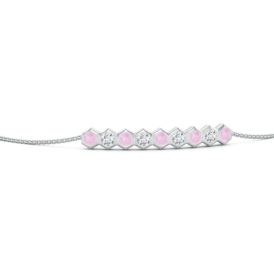 3mm AAA Natori x Angara Hexagonal Rose Quartz and Diamond Bolo Bracelet in White Gold side 1