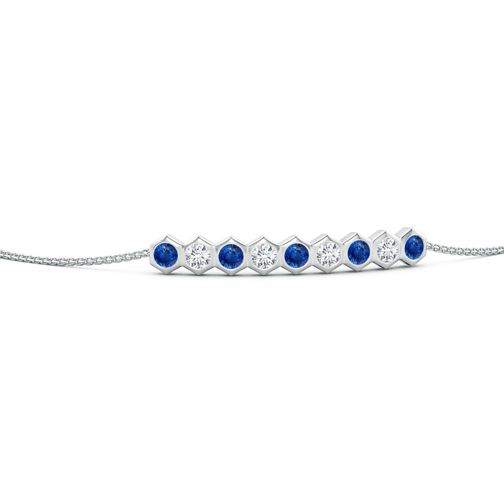 3mm AAA Natori x Angara Hexagonal Blue Sapphire and Diamond Bolo Bracelet in White Gold Side 1