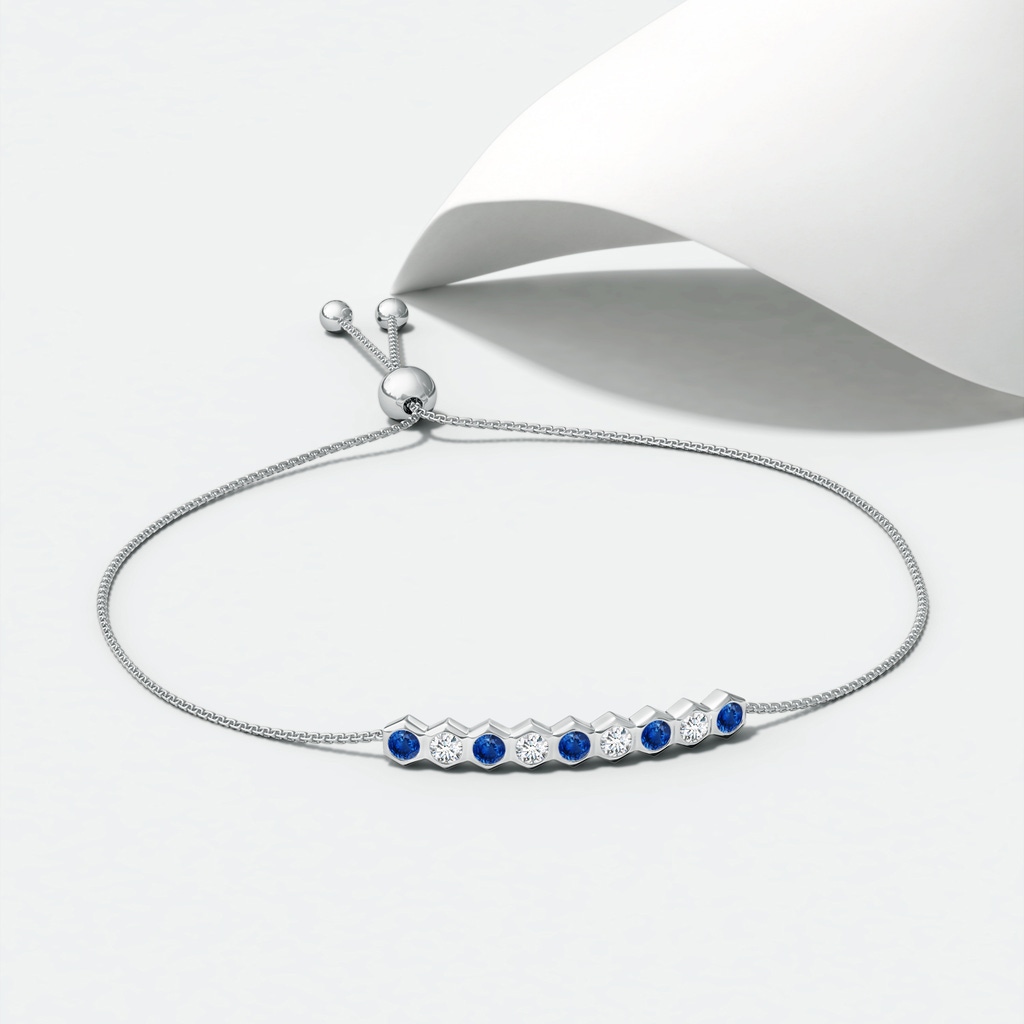 3mm AAA Natori x Angara Hexagonal Blue Sapphire and Diamond Bolo Bracelet in White Gold Lifestyle