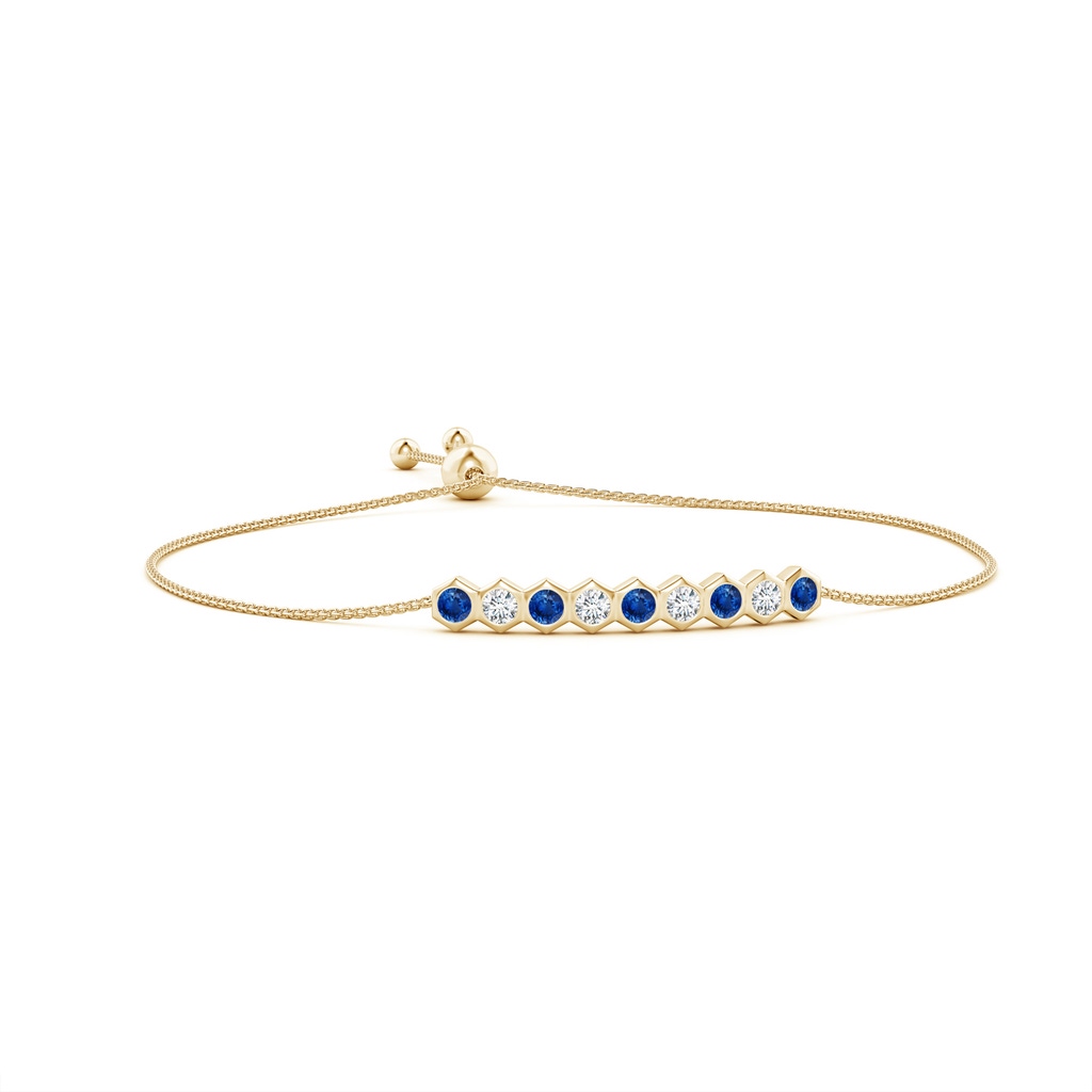 3mm AAA Natori x Angara Hexagonal Blue Sapphire and Diamond Bolo Bracelet in Yellow Gold