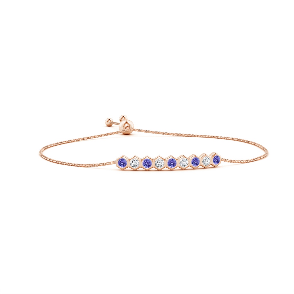 3mm AAA Natori x Angara Hexagonal Tanzanite and Diamond Bolo Bracelet in Rose Gold