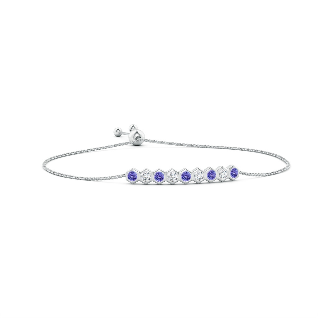 3mm AAA Natori x Angara Hexagonal Tanzanite and Diamond Bolo Bracelet in White Gold 