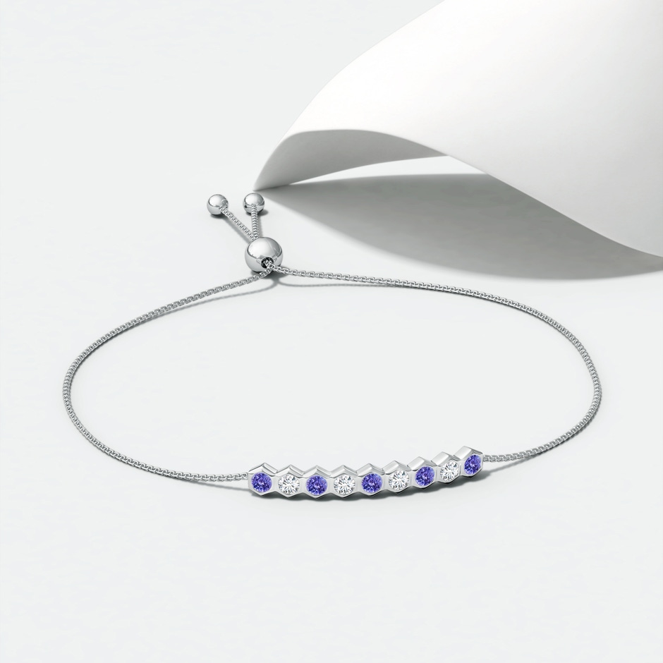 3mm AAA Natori x Angara Hexagonal Tanzanite and Diamond Bolo Bracelet in White Gold lifestyle