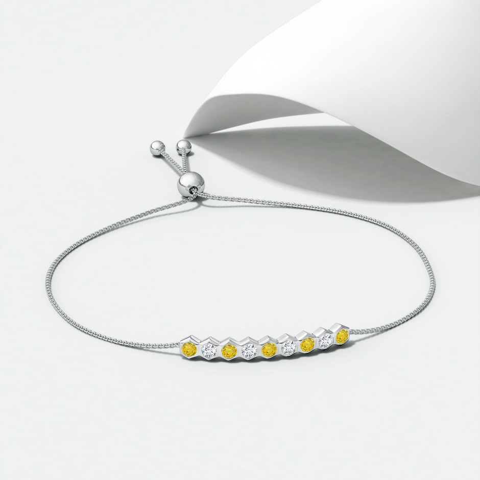 3mm AAA Natori x Angara Hexagonal Yellow Sapphire and Diamond Bolo Bracelet in White Gold lifestyle