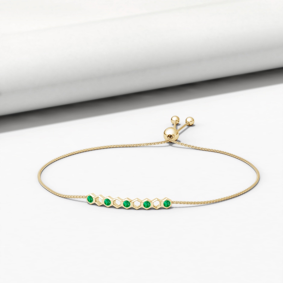 3mm AAA Natori x Angara Hexagonal Alternate Emerald Bolo Bracelet in Yellow Gold lifestyle