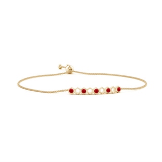 3mm AAA Natori x Angara Hexagonal Alternate Ruby Bolo Bracelet in Yellow Gold