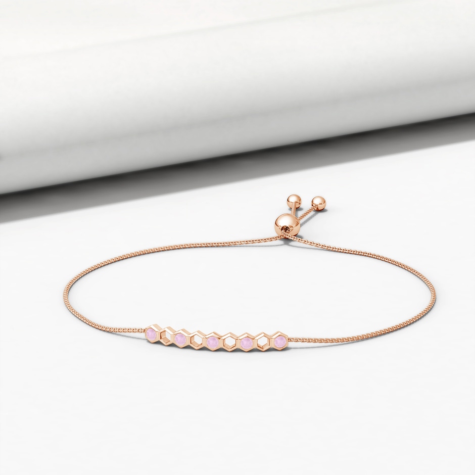 3mm AAA Natori x Angara Hexagonal Alternate Rose Quartz Bolo Bracelet in Rose Gold lifestyle