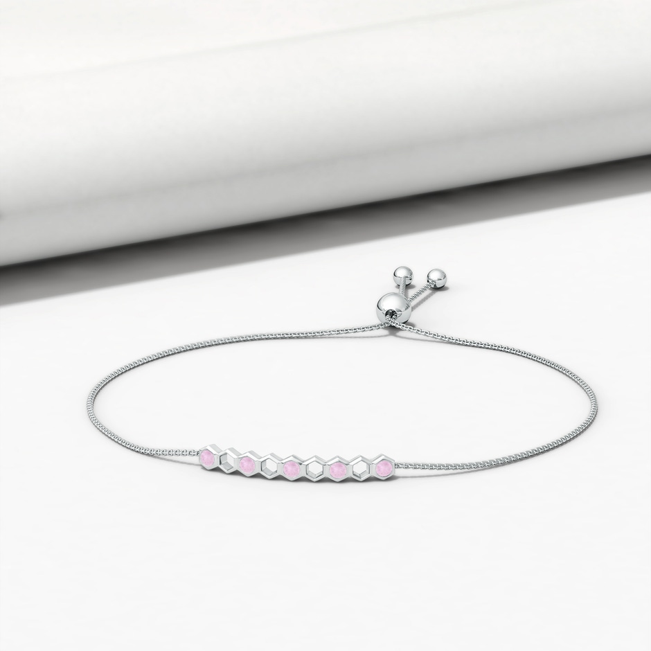 3mm AAA Natori x Angara Hexagonal Alternate Rose Quartz Bolo Bracelet in White Gold lifestyle