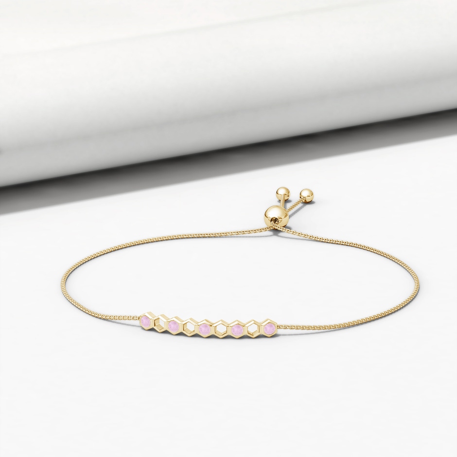 3mm AAA Natori x Angara Hexagonal Alternate Rose Quartz Bolo Bracelet in Yellow Gold lifestyle