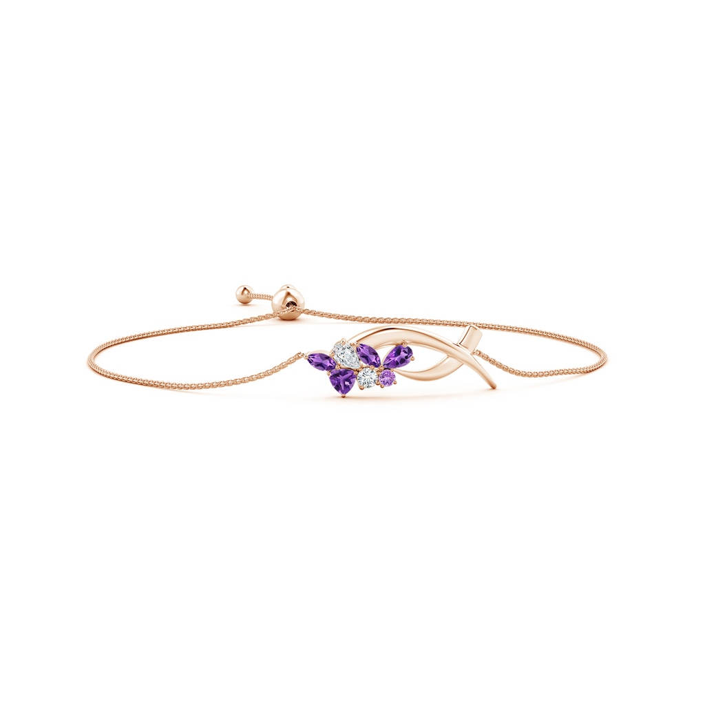 5x3mm AAA Natori x Angara Multi-Shape Amethyst & Diamond Sumi Stroke Bolo Bracelet in Rose Gold