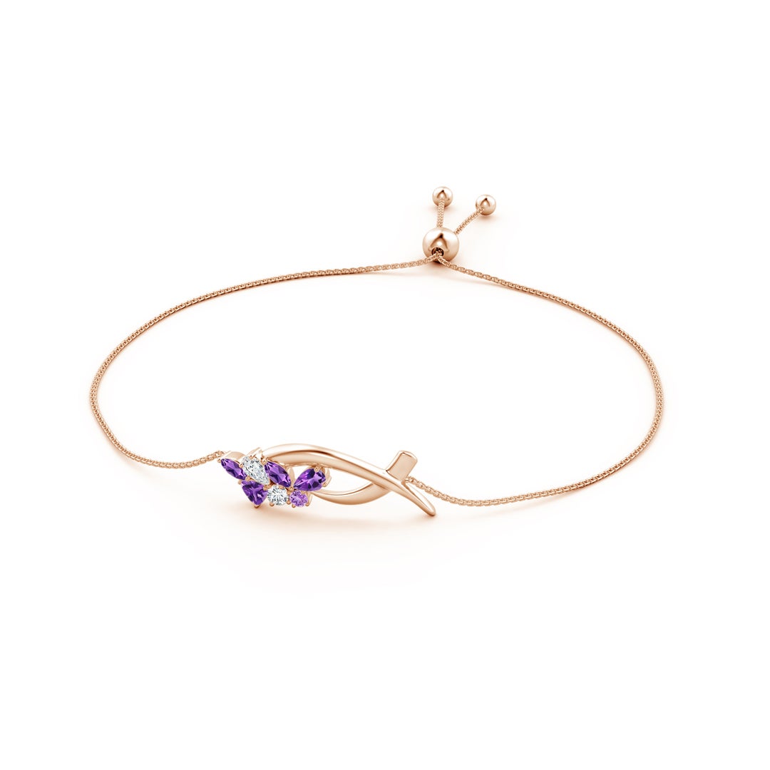 5x3mm AAA Natori x Angara Multi-Shape Amethyst & Diamond Sumi Stroke Bolo Bracelet in Rose Gold - side 1