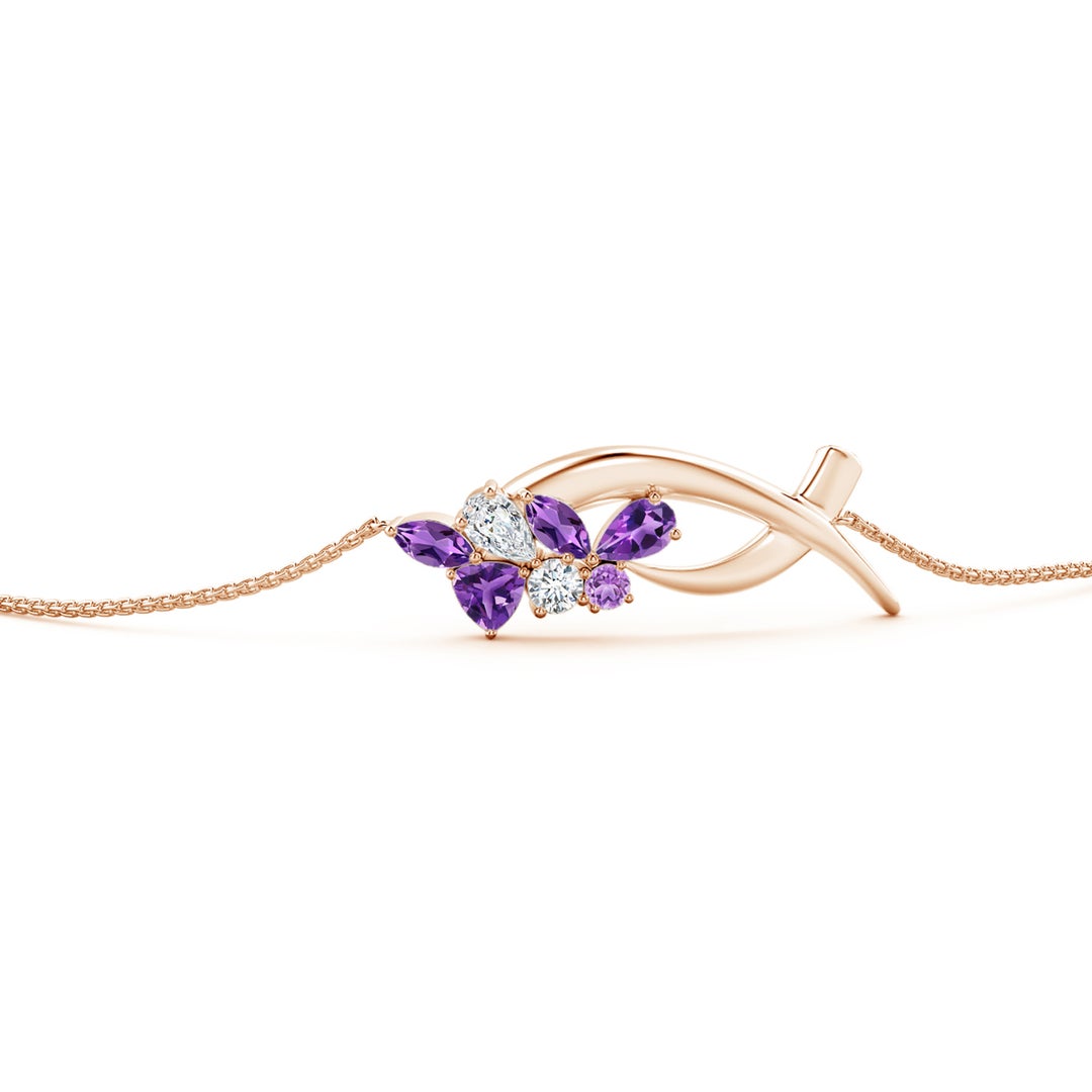 5x3mm AAA Natori x Angara Multi-Shape Amethyst & Diamond Sumi Stroke Bolo Bracelet in Rose Gold - side 2
