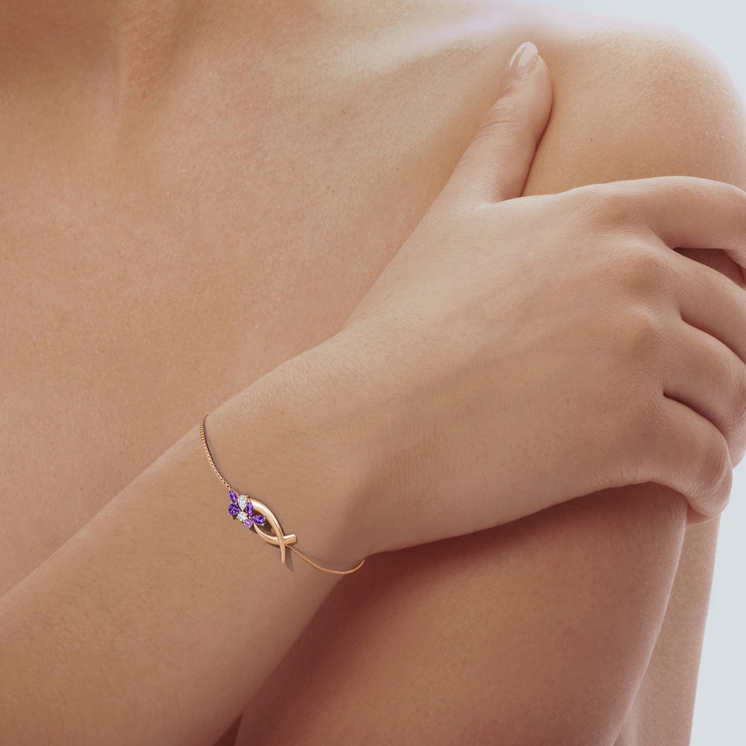 5x3mm AAA Natori x Angara Multi-Shape Amethyst & Diamond Sumi Stroke Bolo Bracelet in Rose Gold - body_view 3