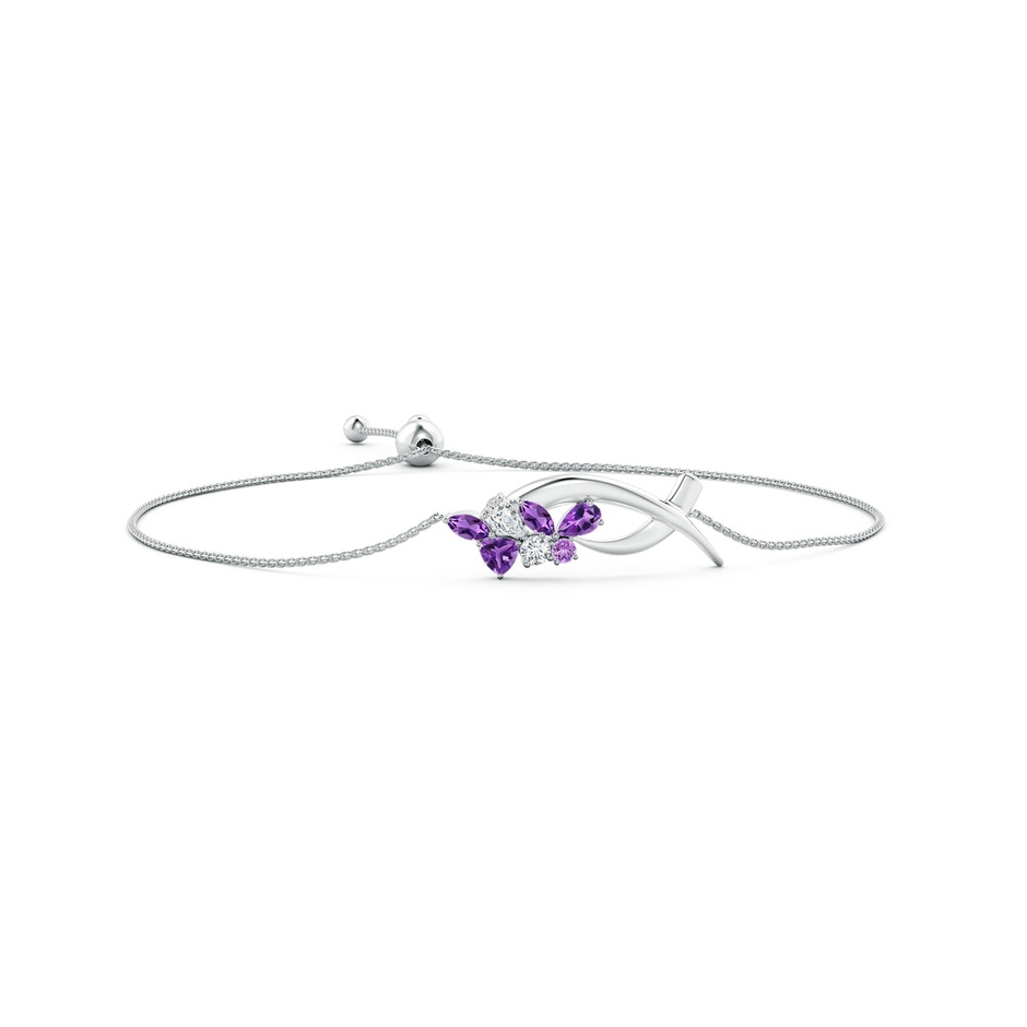 5x3mm AAA Natori x Angara Multi-Shape Amethyst & Diamond Sumi Stroke Bolo Bracelet in White Gold 