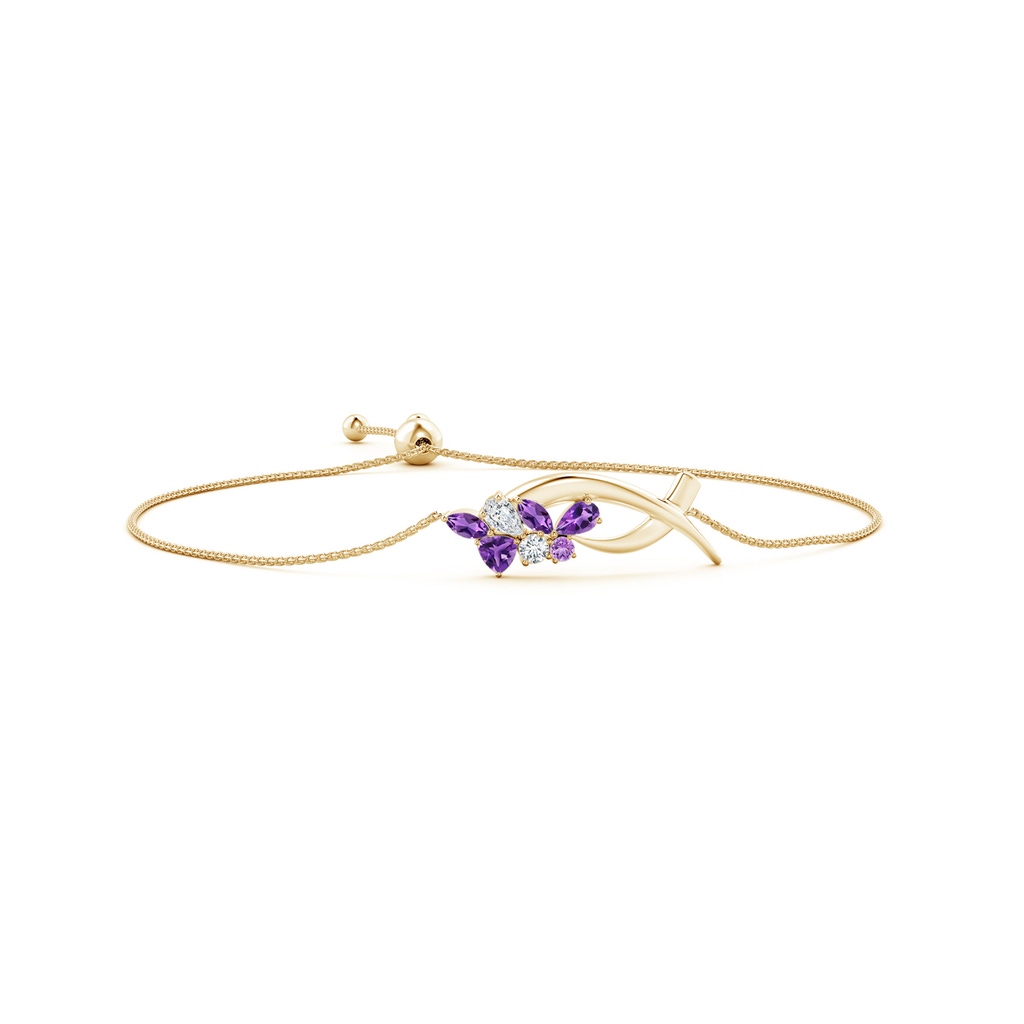 5x3mm AAA Natori x Angara Multi-Shape Amethyst & Diamond Sumi Stroke Bolo Bracelet in Yellow Gold