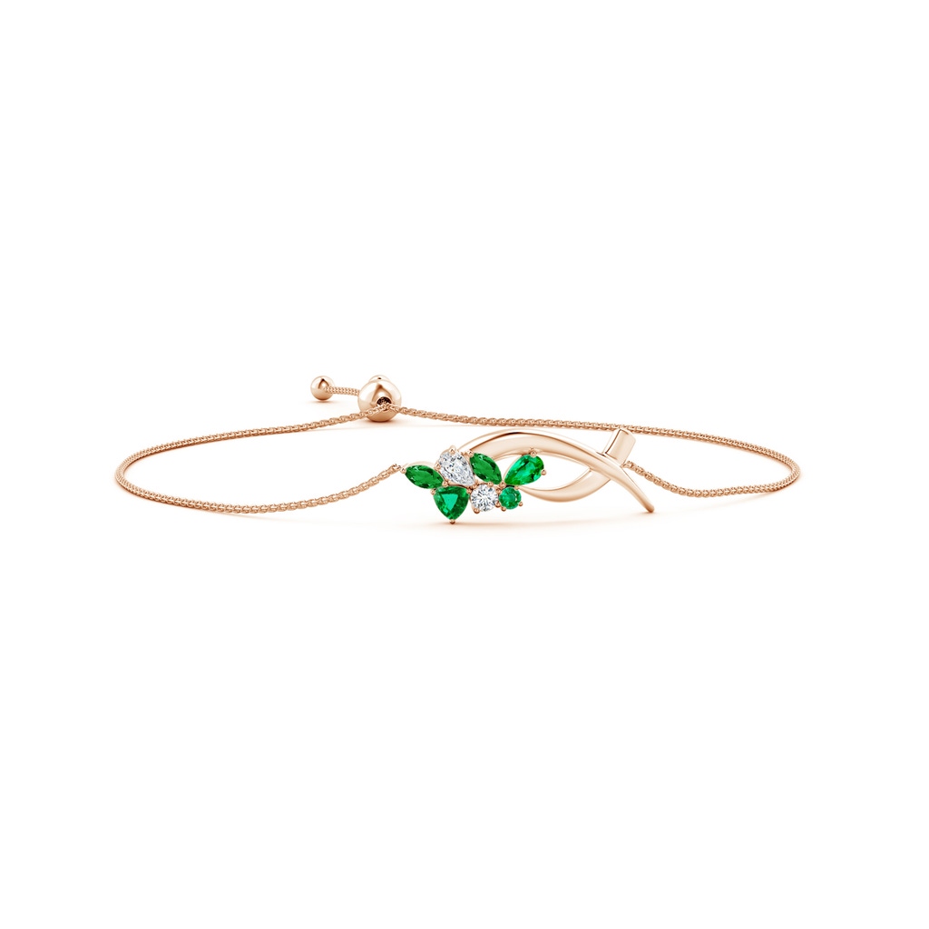 5x3mm AAA Natori x Angara Multi-Shape Emerald & Diamond Sumi Stroke Bolo Bracelet in Rose Gold