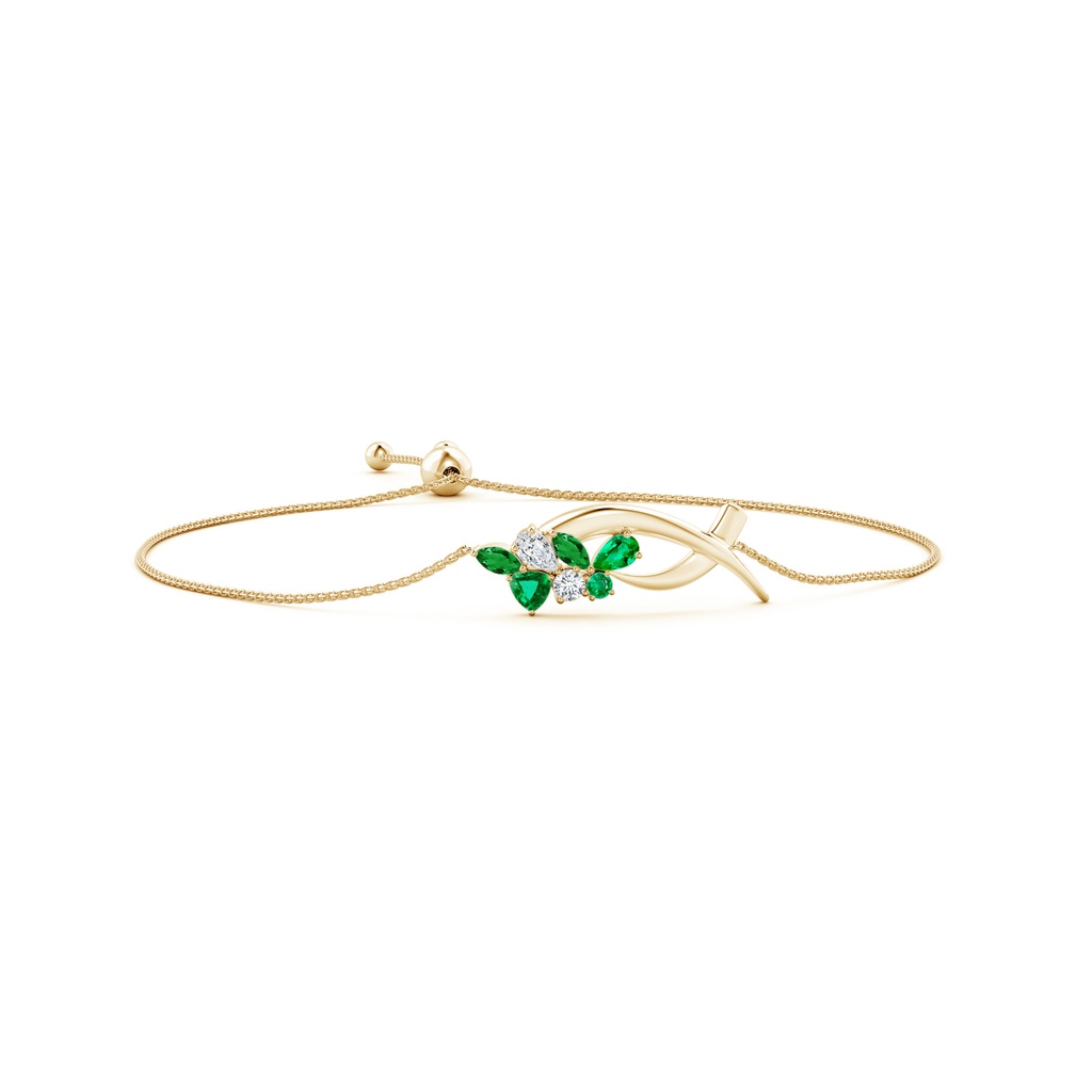 5x3mm AAA Natori x Angara Multi-Shape Emerald & Diamond Sumi Stroke Bolo Bracelet in Yellow Gold