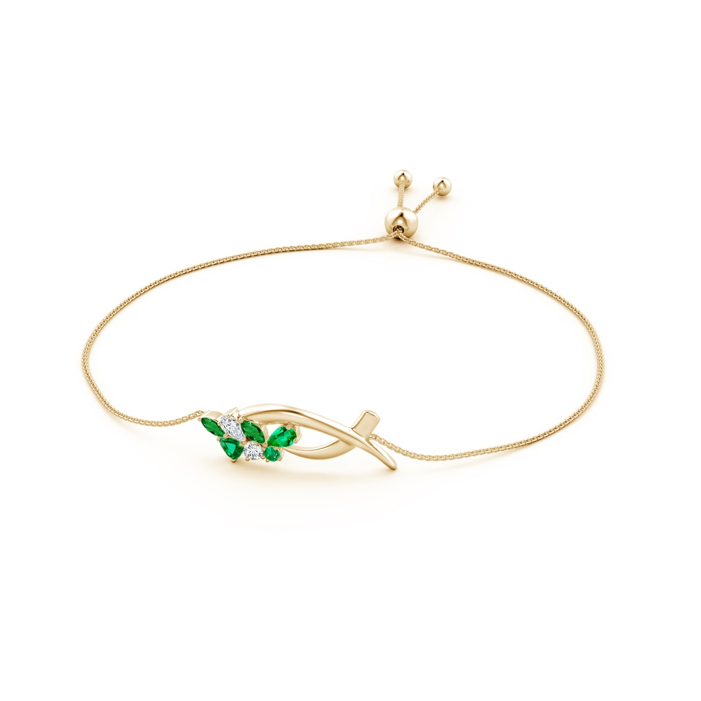 5x3mm AAA Natori x Angara Multi-Shape Emerald & Diamond Sumi Stroke Bolo Bracelet in Yellow Gold Side-1