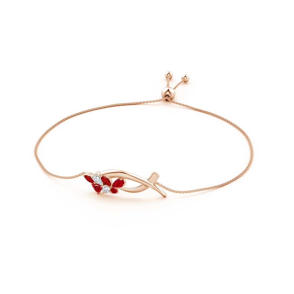 5x3mm AAA Natori x Angara Multi-Shape Ruby & Diamond Sumi Stroke Bolo Bracelet in Rose Gold side-1