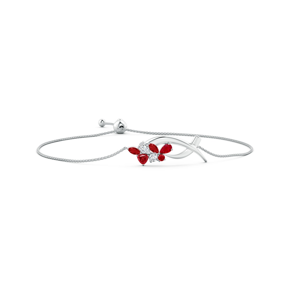 5x3mm AAA Natori x Angara Multi-Shape Ruby & Diamond Sumi Stroke Bolo Bracelet in White Gold