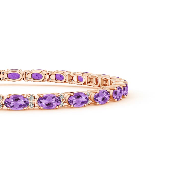5x3mm A Classic Oval Amethyst and Diamond Tennis Bracelet in Rose Gold
