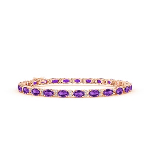 5x3mm AAA Classic Oval Amethyst and Diamond Tennis Bracelet in 10K Rose Gold