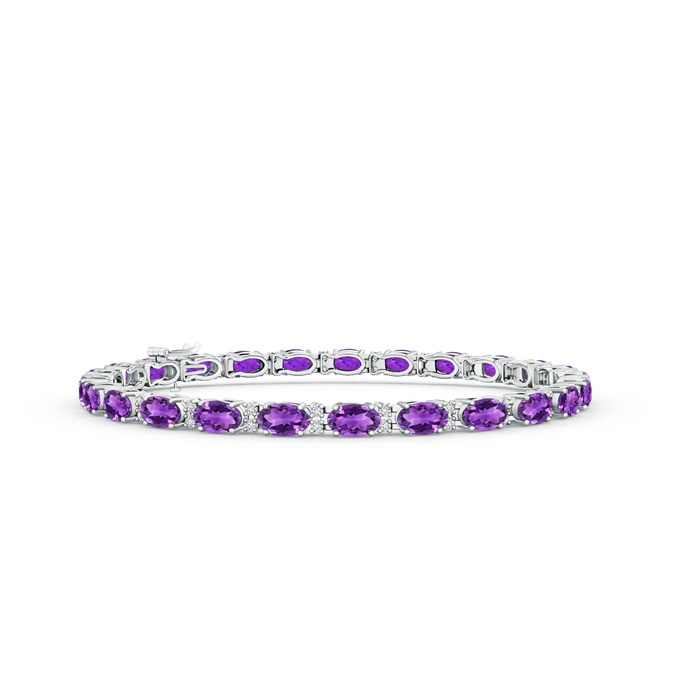 5x3mm AAA Classic Oval Amethyst and Diamond Tennis Bracelet in White Gold