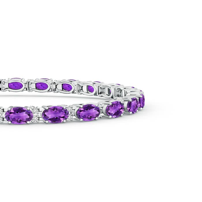 5x3mm AAA Classic Oval Amethyst and Diamond Tennis Bracelet in White Gold - side 1
