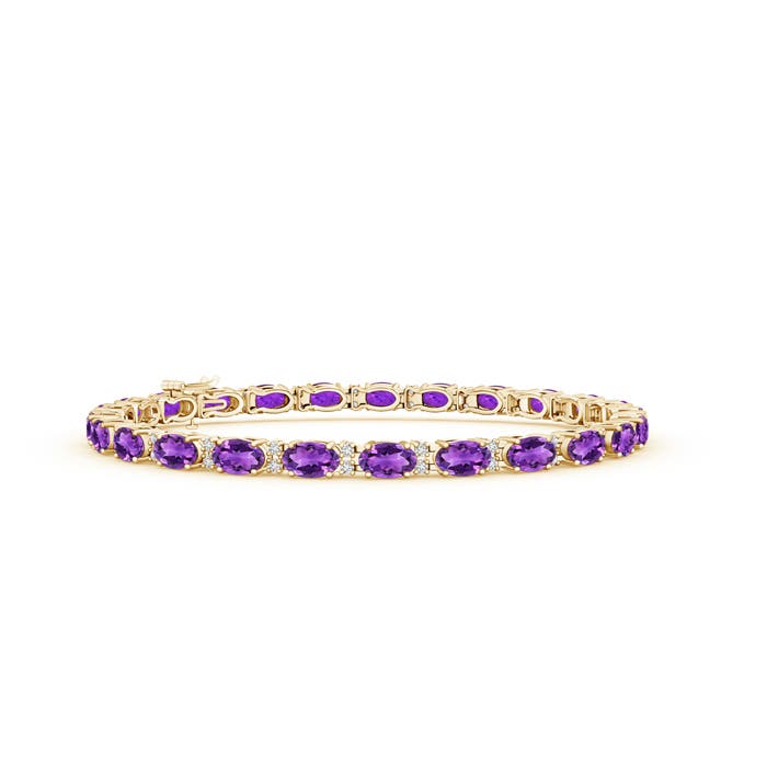 5x3mm AAA Classic Oval Amethyst and Diamond Tennis Bracelet in Yellow Gold