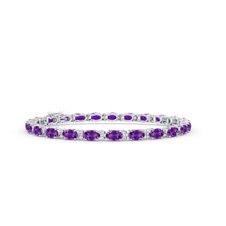 5x3mm AAAA Classic Oval Amethyst and Diamond Tennis Bracelet in White Gold