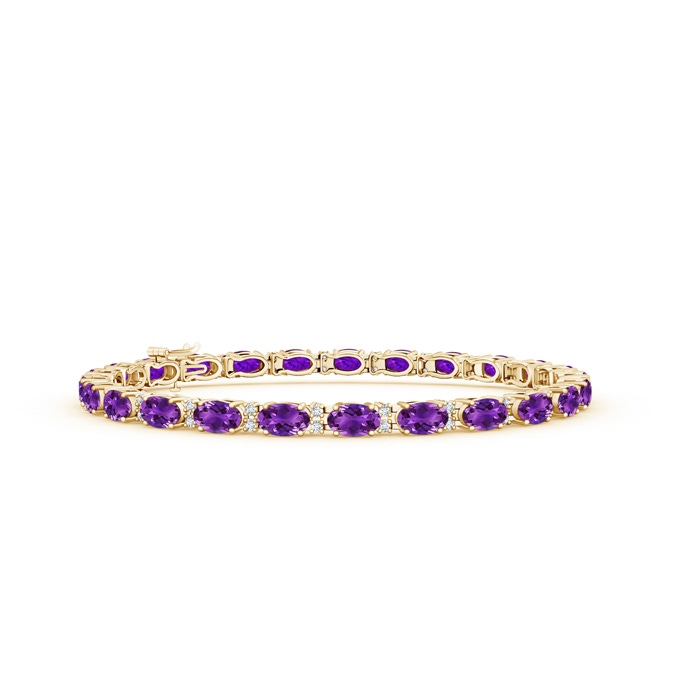 5x3mm AAAA Classic Oval Amethyst and Diamond Tennis Bracelet in Yellow Gold