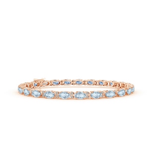 5x3mm A Classic Oval Aquamarine and Diamond Tennis Bracelet in 10K Rose Gold