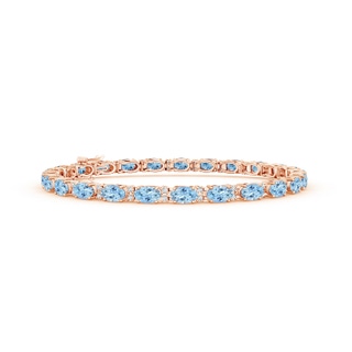5x3mm AAA Classic Oval Aquamarine and Diamond Tennis Bracelet in Rose Gold