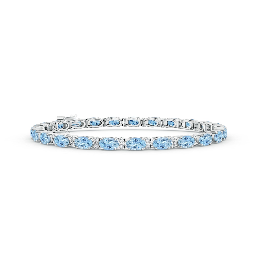 5x3mm AAA Classic Oval Aquamarine and Diamond Tennis Bracelet in White Gold