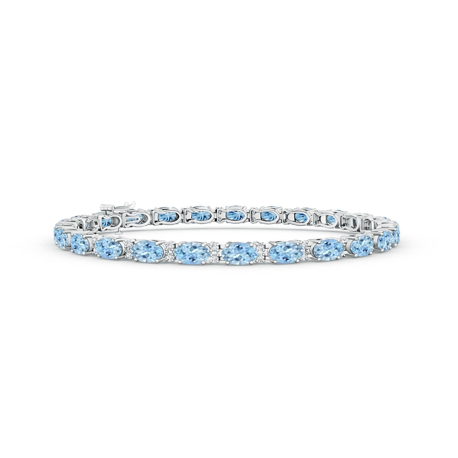 5x3mm AAA Classic Oval Aquamarine and Diamond Tennis Bracelet in White Gold 